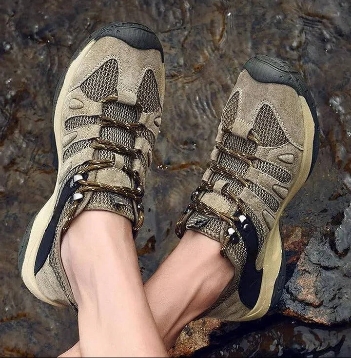 Hiking Shoes with Ankle Support and Deep Tread, Leather Mesh Upper