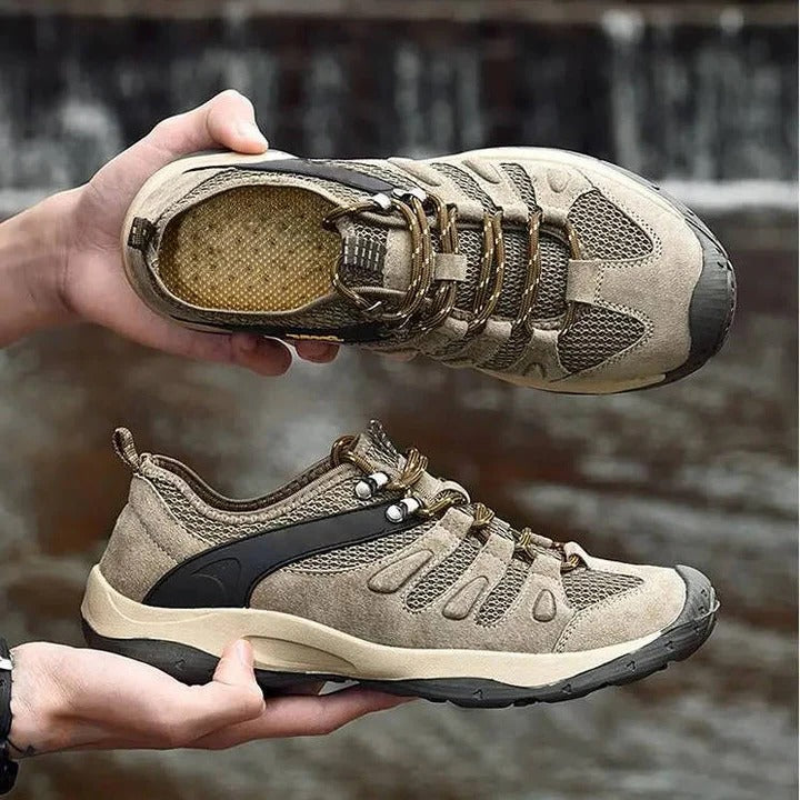 Hiking Shoes with Ankle Support and Deep Tread, Leather Mesh Upper