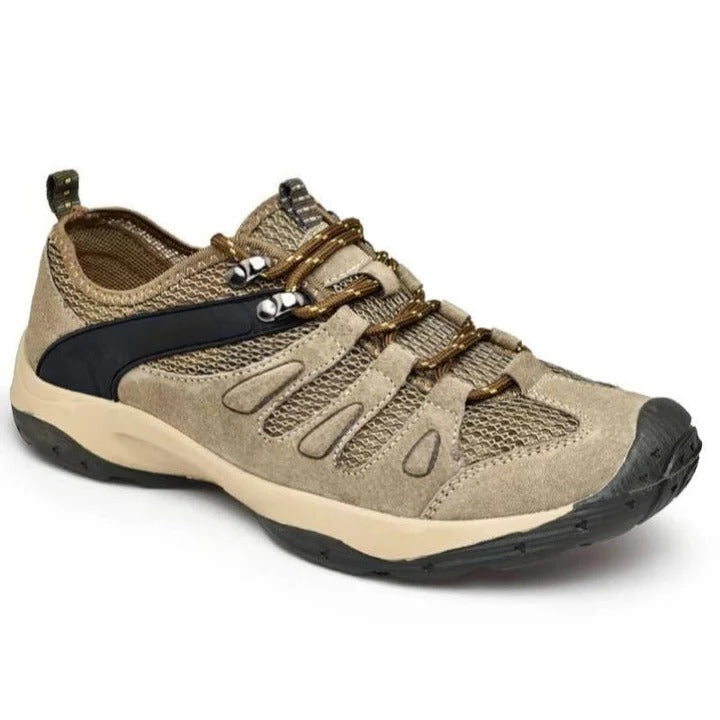 Hiking Shoes with Ankle Support and Deep Tread, Leather Mesh Upper