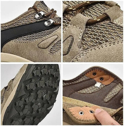 Hiking Shoes with Ankle Support and Deep Tread, Leather Mesh Upper