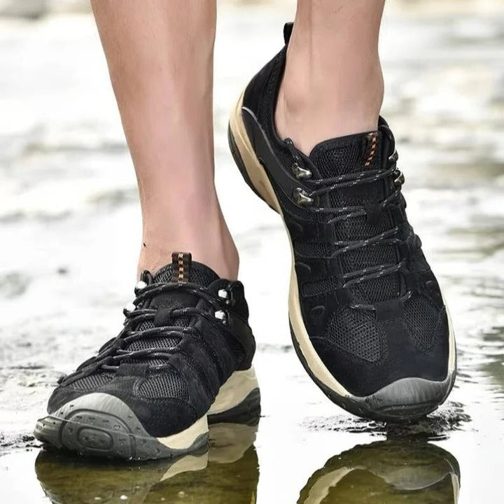 Hiking Shoes with Ankle Support and Deep Tread, Leather Mesh Upper