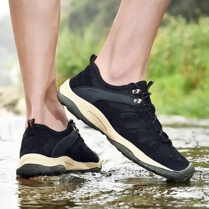 Hiking Shoes with Ankle Support and Deep Tread, Leather Mesh Upper