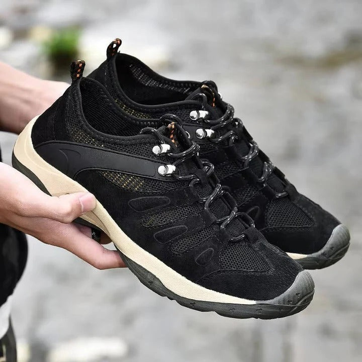 Hiking Shoes with Ankle Support and Deep Tread, Leather Mesh Upper