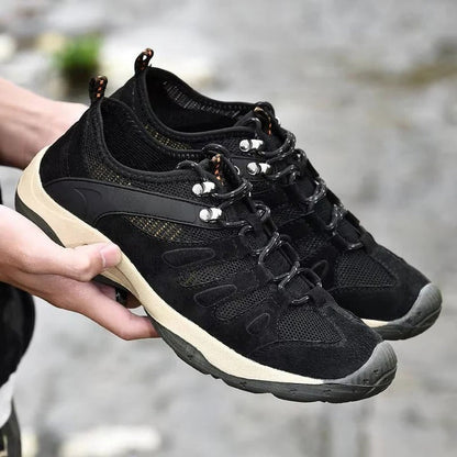 Hiking Shoes with Ankle Support and Deep Tread, Leather Mesh Upper