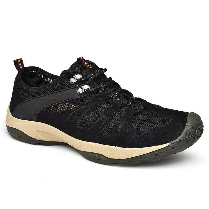 Hiking Shoes with Ankle Support and Deep Tread, Leather Mesh Upper