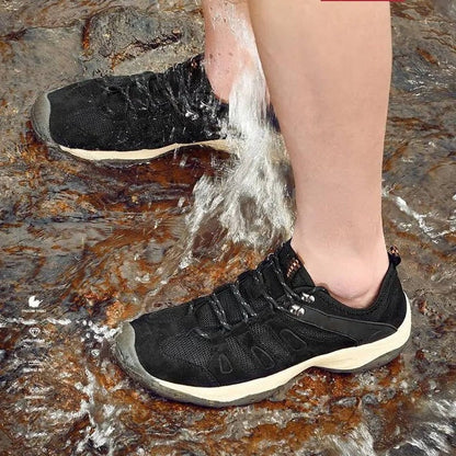 Hiking Shoes with Ankle Support and Deep Tread, Leather Mesh Upper