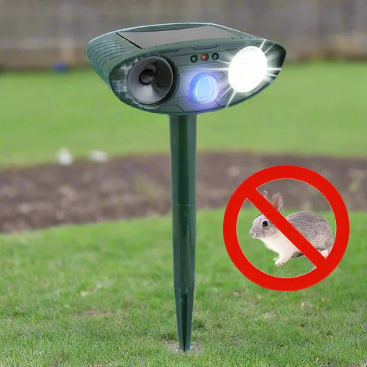 Motion Activated Garden Repeller with Ultrasonic Sound and Flashing Lights, Solar Powered