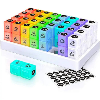 Monthly Pill Organizer with 31 Pop Out Boxes and AM/PM Compartments, Storage Case Included