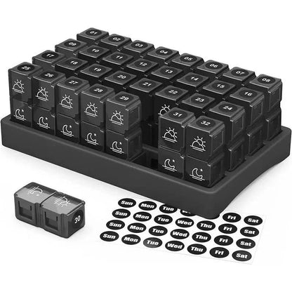 Monthly Pill Organizer with 31 Pop Out Boxes and AM/PM Compartments, Storage Case Included