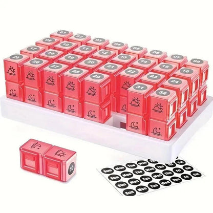 Monthly Pill Organizer with 31 Pop Out Boxes and AM/PM Compartments, Storage Case Included