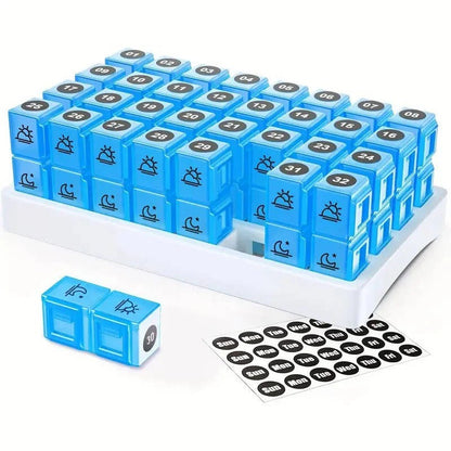 Monthly Pill Organizer with 31 Pop Out Boxes and AM/PM Compartments, Storage Case Included