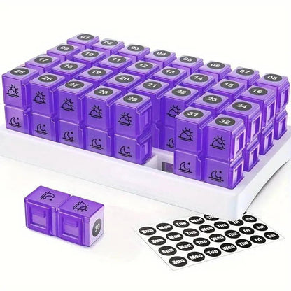Monthly Pill Organizer with 31 Pop Out Boxes and AM/PM Compartments, Storage Case Included