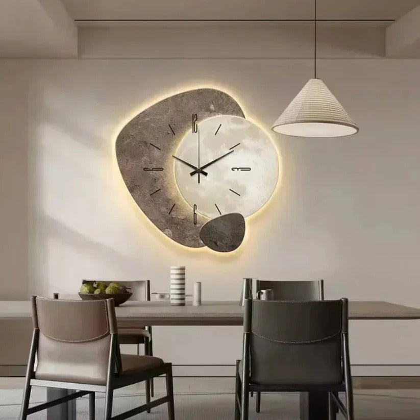 Silent Wood Wall Clock with  White LED Edge Glow and Quartz Movement