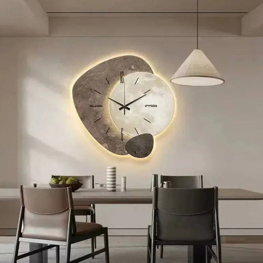 Silent Wood Wall Clock with  White LED Edge Glow and Quartz Movement