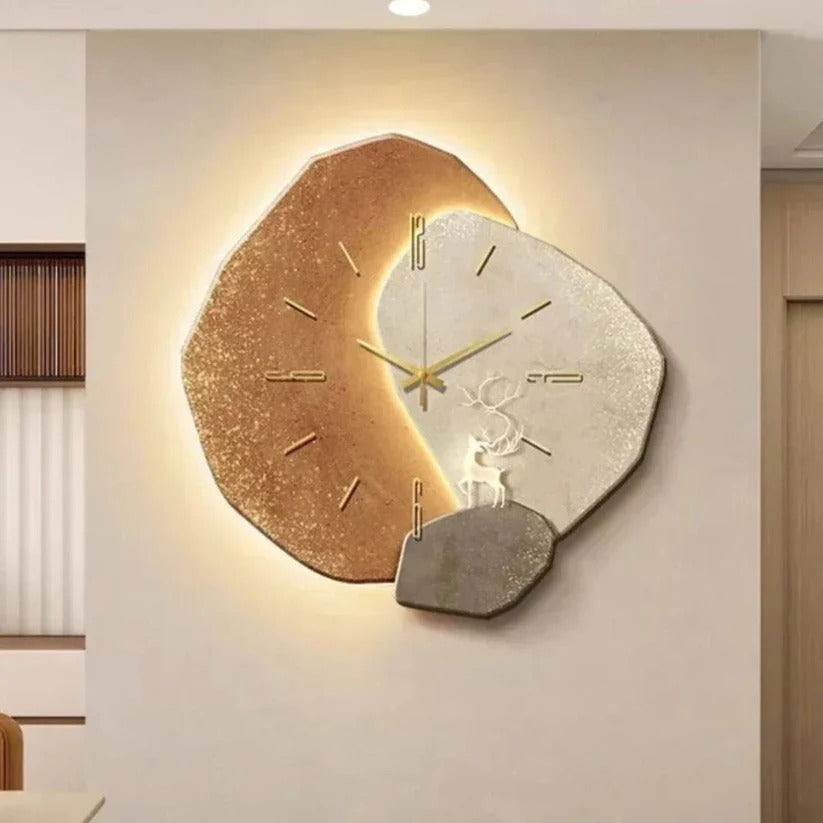 Silent Wood Wall Clock with  White LED Edge Glow and Quartz Movement