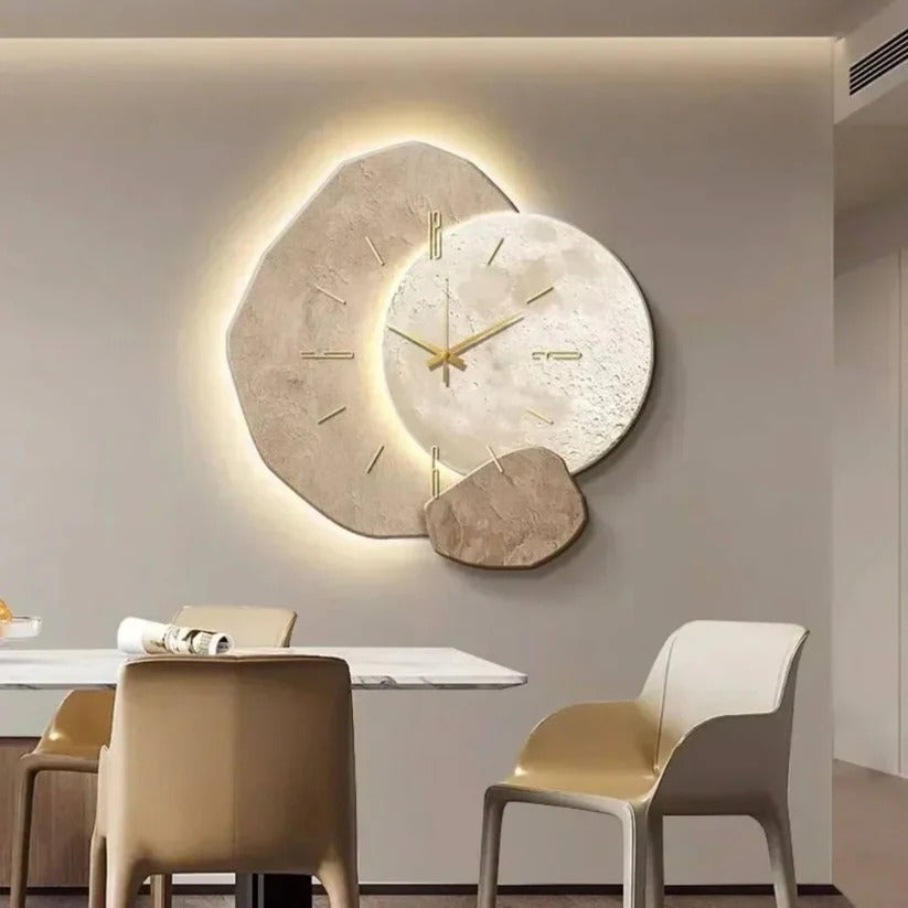 Silent Wood Wall Clock with  White LED Edge Glow and Quartz Movement