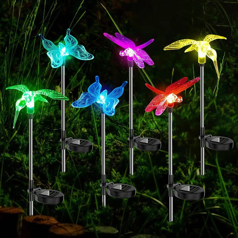 Solar Crystal Figurine Lights with Color Changing LED and Auto Dusk Sensor, 6-Piece Set