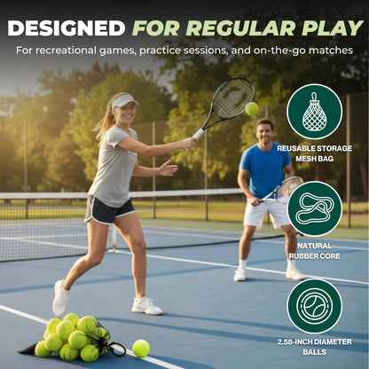 Premium Tennis Ball Set of 20 with Natural Rubber Core and Mesh Storage Bag