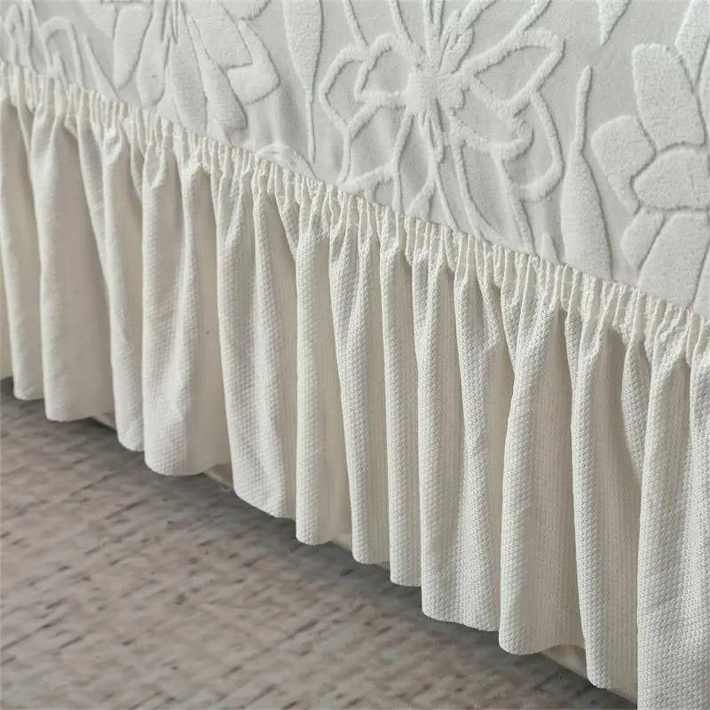 Jacquard Sofa Cover with Sunflower Print and Elastic Skirt, Machine Washable
