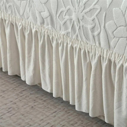 Jacquard Sofa Cover with Sunflower Print and Elastic Skirt, Machine Washable