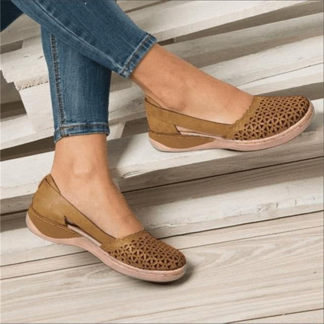 Women's Moccasin Flats with Crossover Toe Design and Wider Toe Box for Bunions