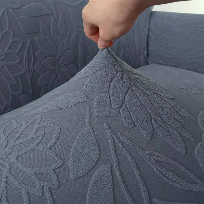 Jacquard Sofa Cover with Sunflower Print and Elastic Skirt, Machine Washable