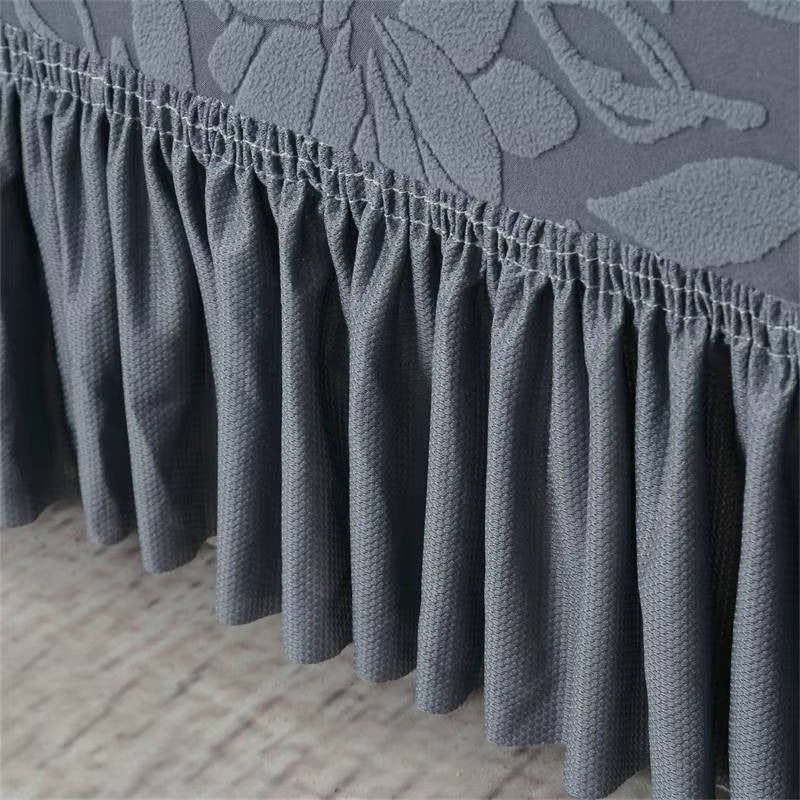 Jacquard Sofa Cover with Sunflower Print and Elastic Skirt, Machine Washable