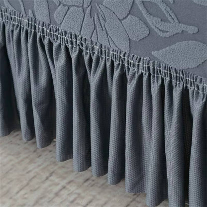 Jacquard Sofa Cover with Sunflower Print and Elastic Skirt, Machine Washable