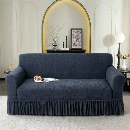 Jacquard Sofa Cover with Sunflower Print and Elastic Skirt, Machine Washable