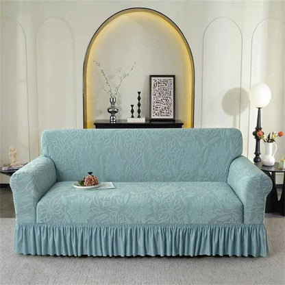 Jacquard Sofa Cover with Sunflower Print and Elastic Skirt, Machine Washable