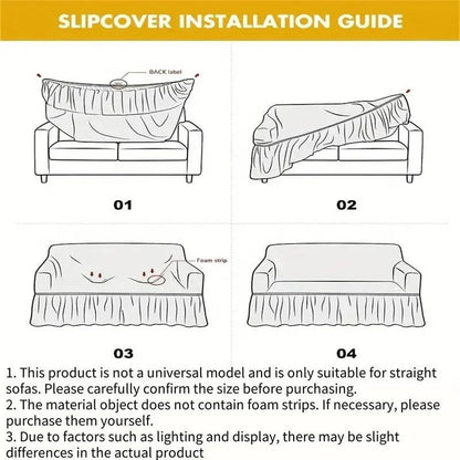 Jacquard Sofa Cover with Sunflower Print and Elastic Skirt, Machine Washable