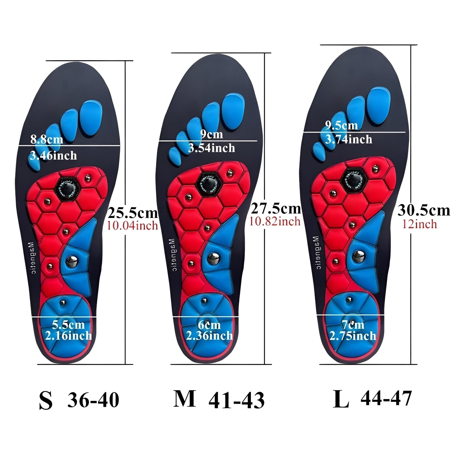 Magnetic Insoles with Shock Absorption and Moisture Wicking, Trim to Fit
