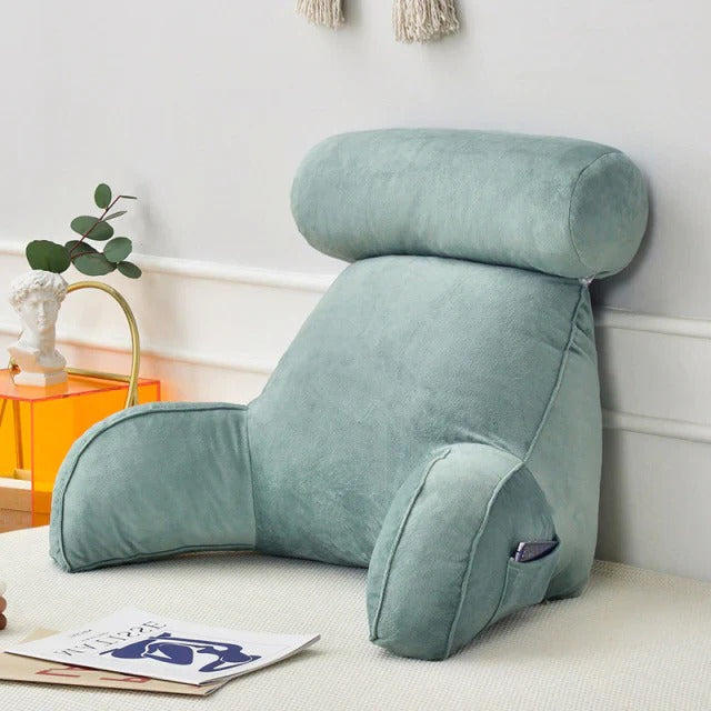 Bed Rest Pillow with Dual Armrests and Foam Support, Machine Washable