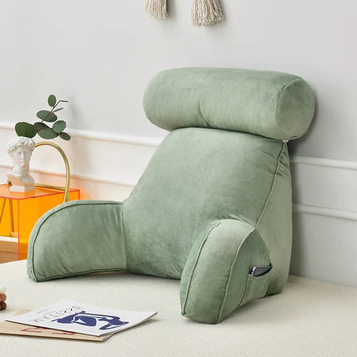 Bed Rest Pillow with Dual Armrests and Foam Support, Machine Washable