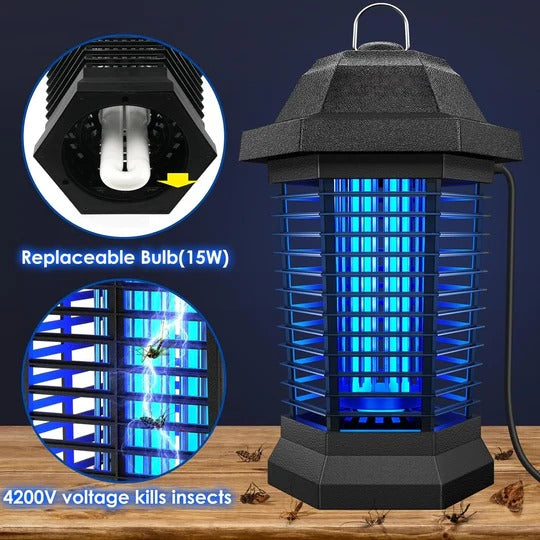 Flying Insect Zapper with Ultraviolet Light and High Voltage Grid