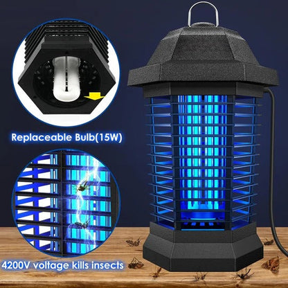 Flying Insect Zapper with Ultraviolet Light and High Voltage Grid