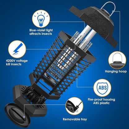 Flying Insect Zapper with Ultraviolet Light and High Voltage Grid
