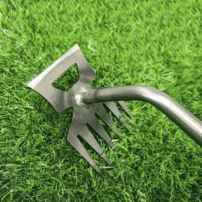 Manual Long-Handled Weed Puller with Pointed Metal Prongs