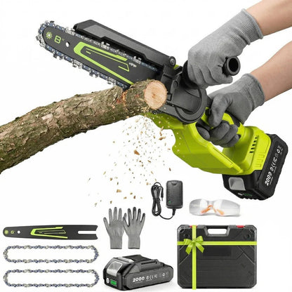 Cordless Mini Chainsaw with Dual Interchangeable Bars and Dual Batteries, 60-Minute Runtime