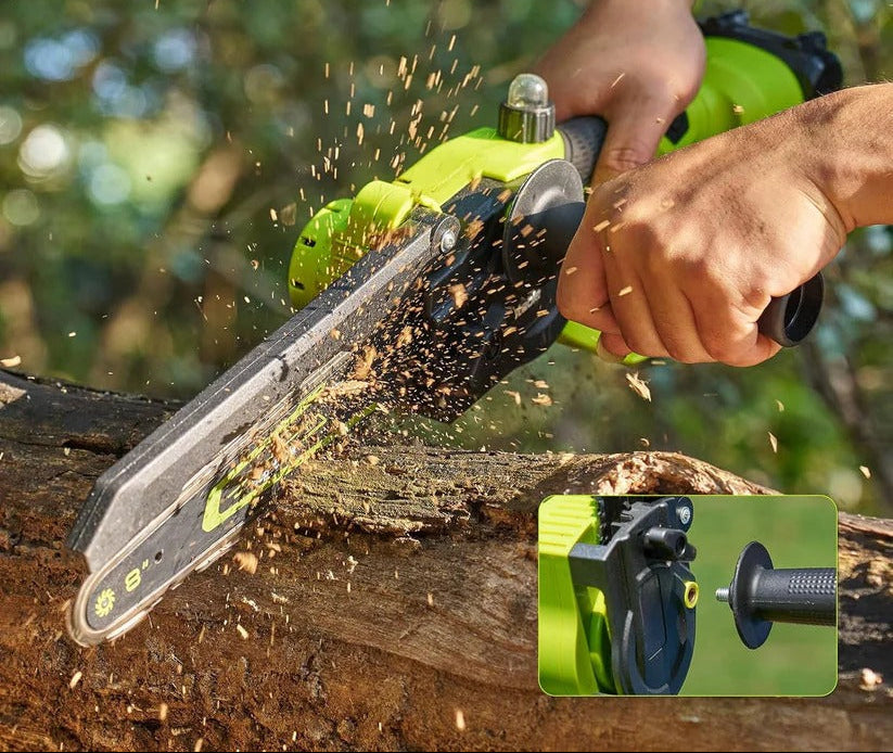 Cordless Mini Chainsaw with Dual Interchangeable Bars and Dual Batteries, 60-Minute Runtime