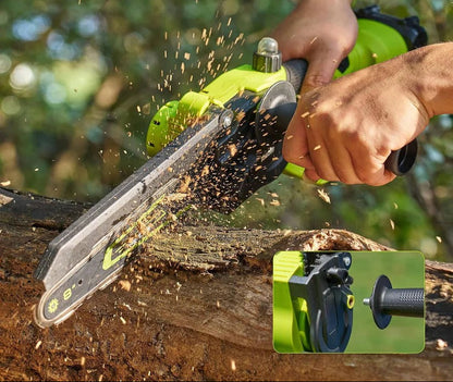 Cordless Mini Chainsaw with Dual Interchangeable Bars and Dual Batteries, 60-Minute Runtime