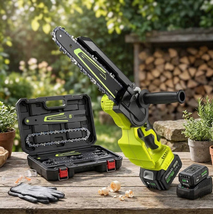 Cordless Mini Chainsaw with Dual Interchangeable Bars and Dual Batteries, 60-Minute Runtime