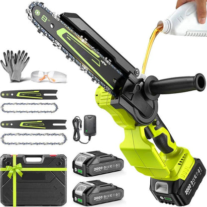Cordless Mini Chainsaw with Dual Interchangeable Bars and Dual Batteries, 60-Minute Runtime