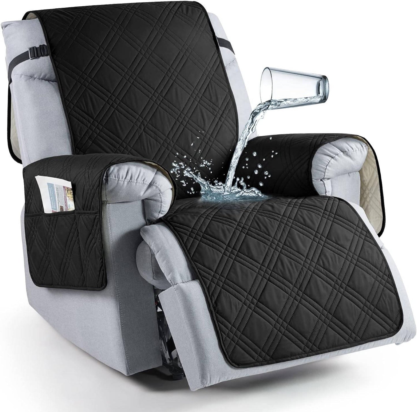 Quilted Recliner Chair Cover with Storage Pockets