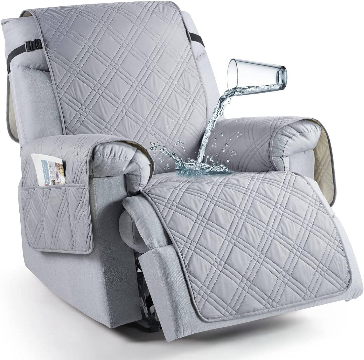 Quilted Recliner Chair Cover with Storage Pockets