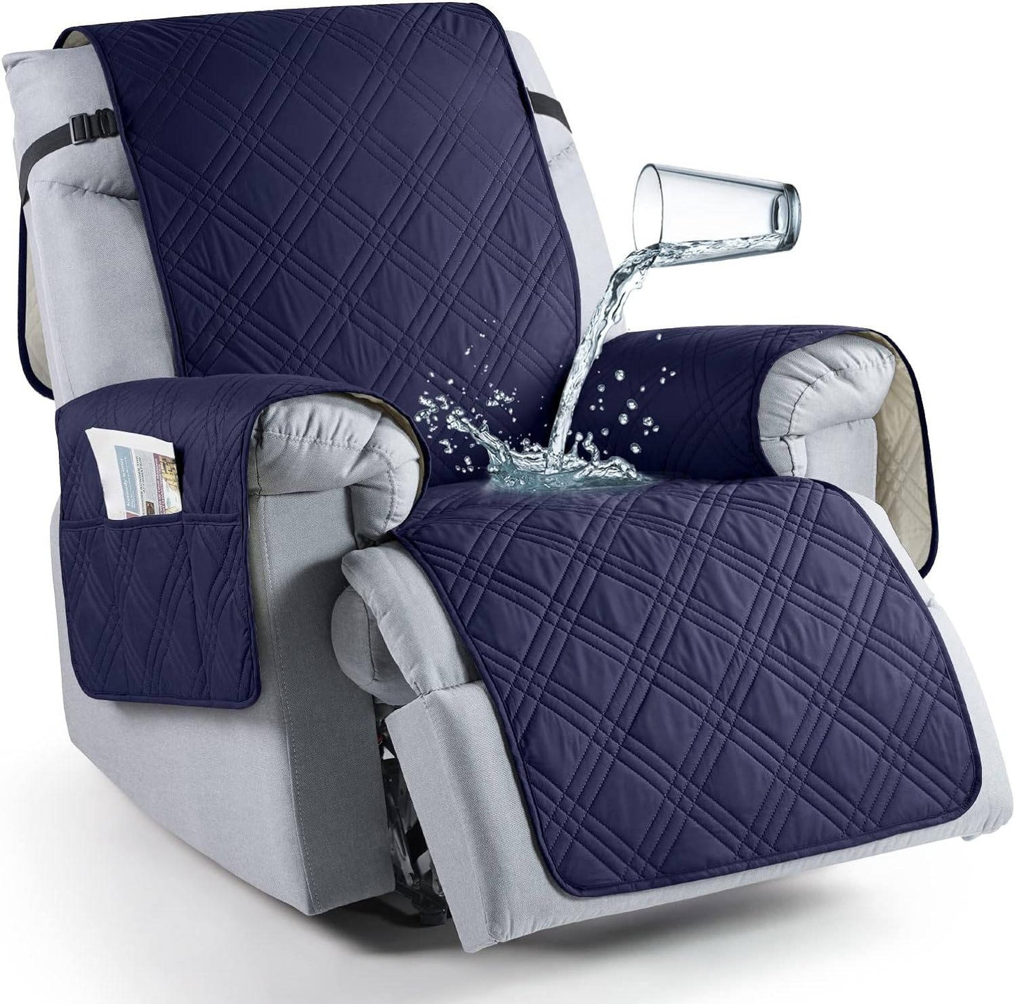 Quilted Recliner Chair Cover with Storage Pockets