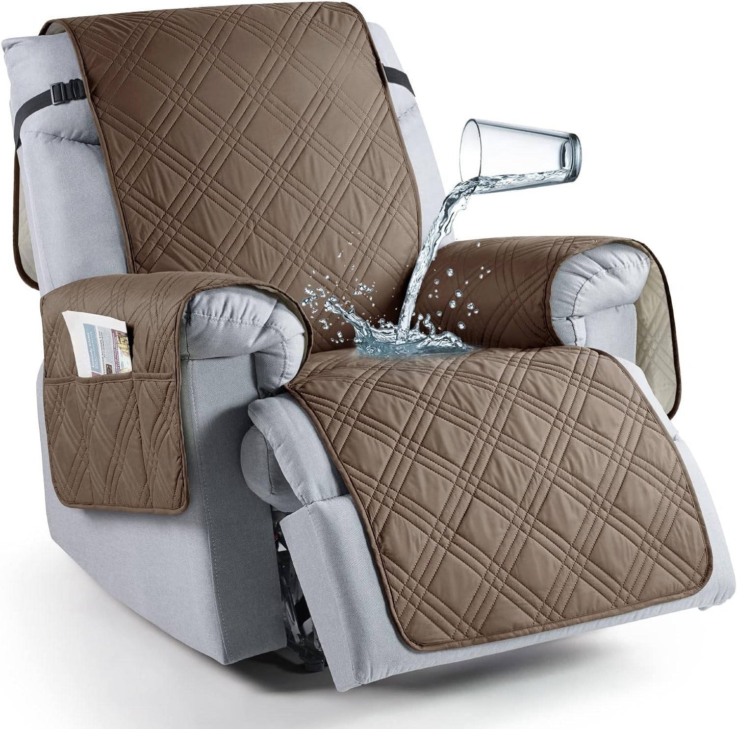 Quilted Recliner Chair Cover with Storage Pockets