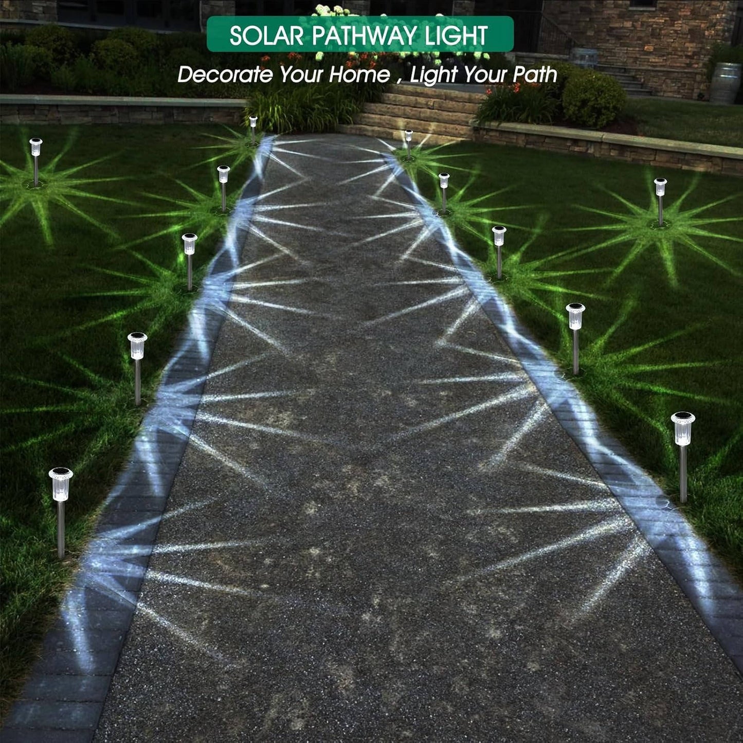 Solar Pathway Lights with Automatic Dusk Sensor and Diamond Acrylic Lens, Set of 10