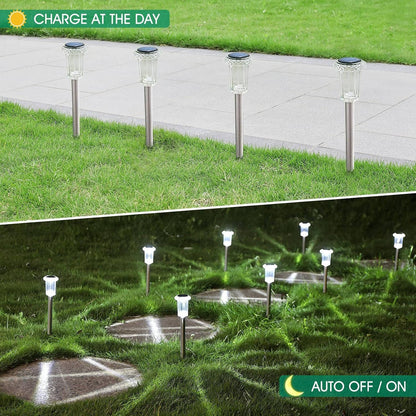Solar Pathway Lights with Automatic Dusk Sensor and Diamond Acrylic Lens, Set of 10