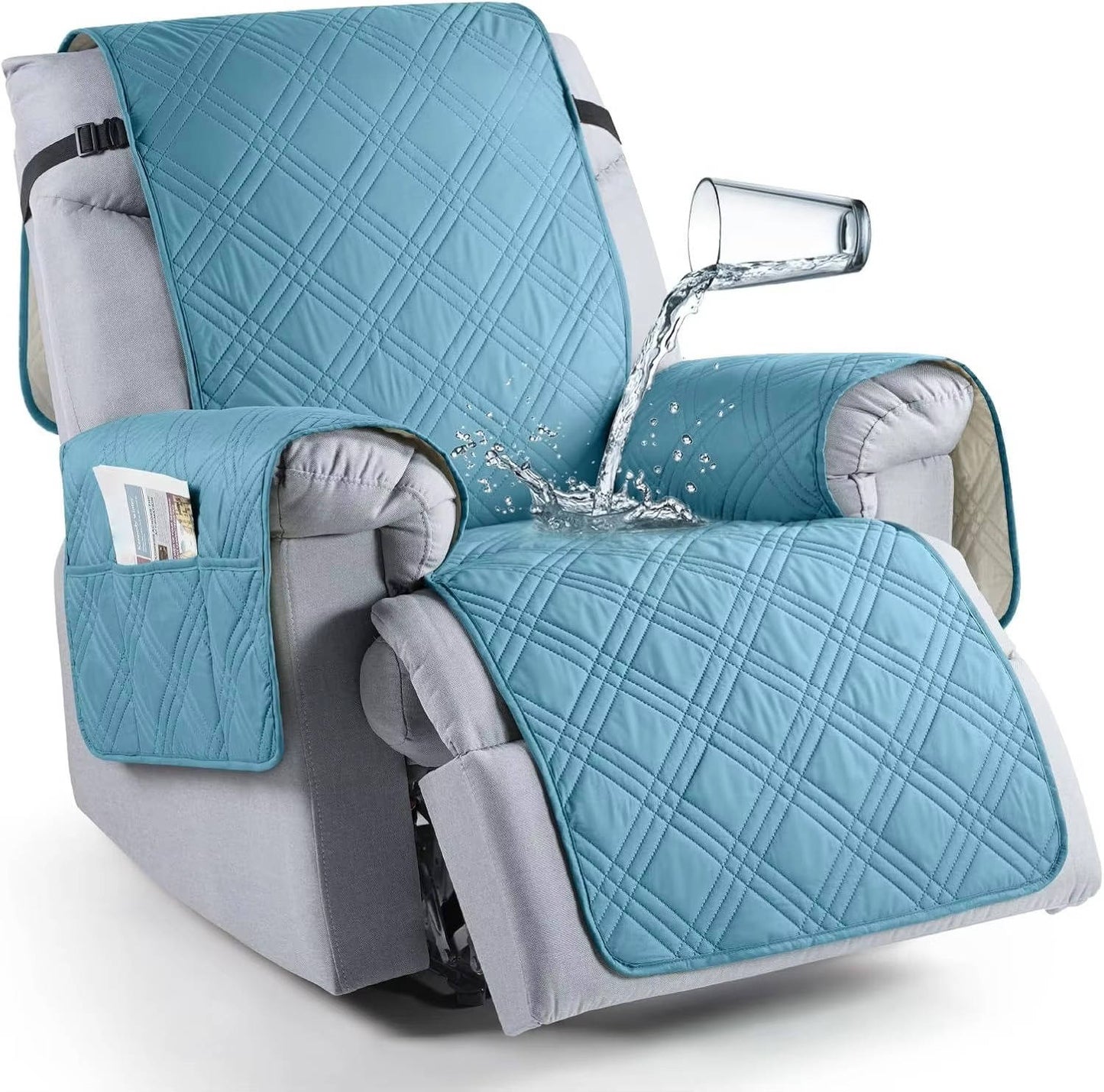 Quilted Recliner Chair Cover with Storage Pockets